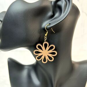 Wooden Flower Cutout Dangle Earrings